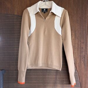 Cordova tan with white collar sweater